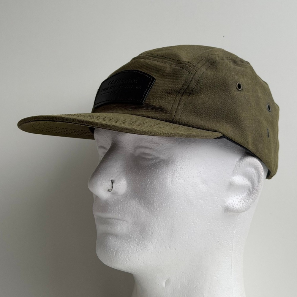 Filson Tin Cloth 5-Panel Cap Mens Olive Green Waxed Canvas Hat Leather Strap - Picture 2 of 10